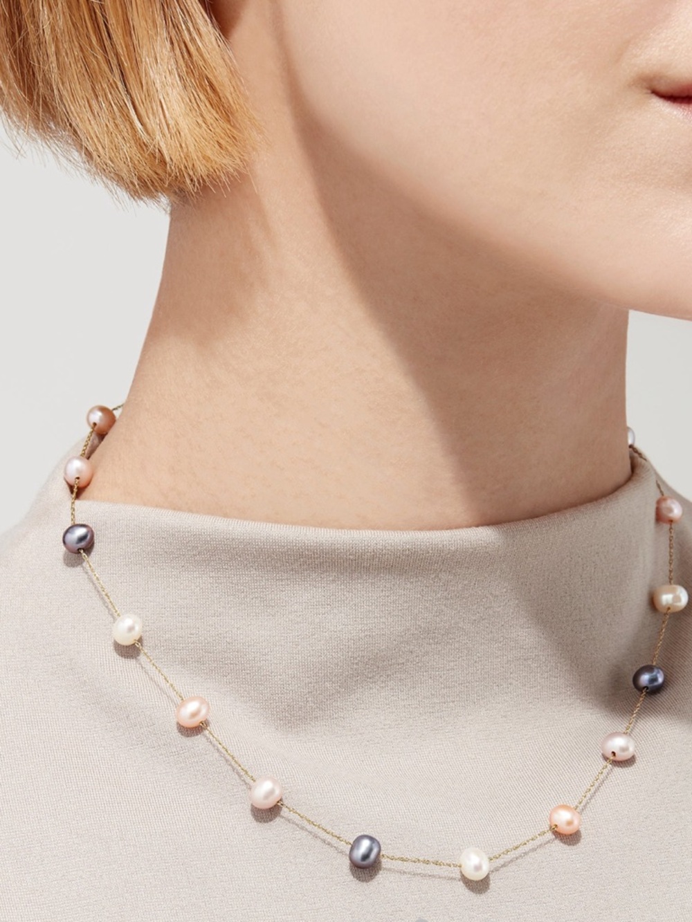 14k solid gold Elegant Multicolor Pearl freshwater Necklace